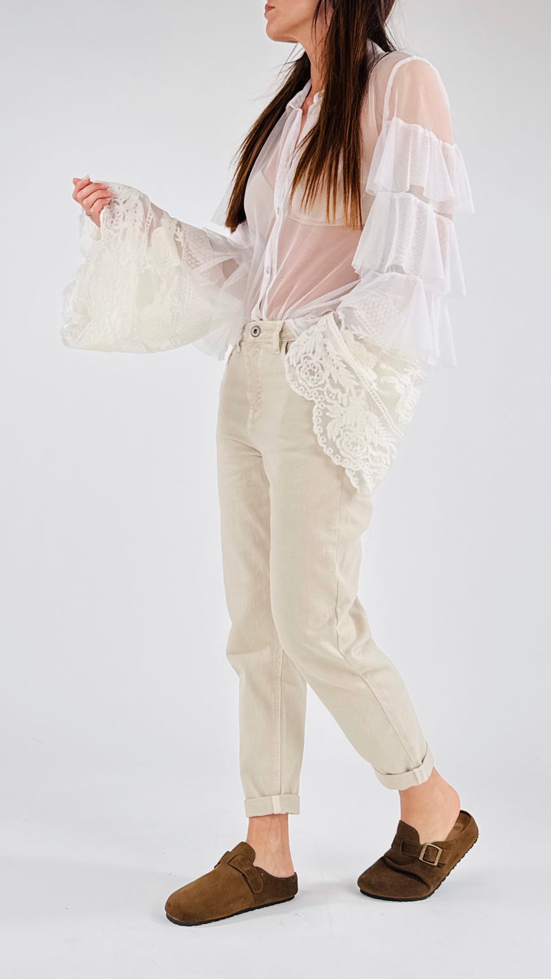 Camicia tulle manica balze H.