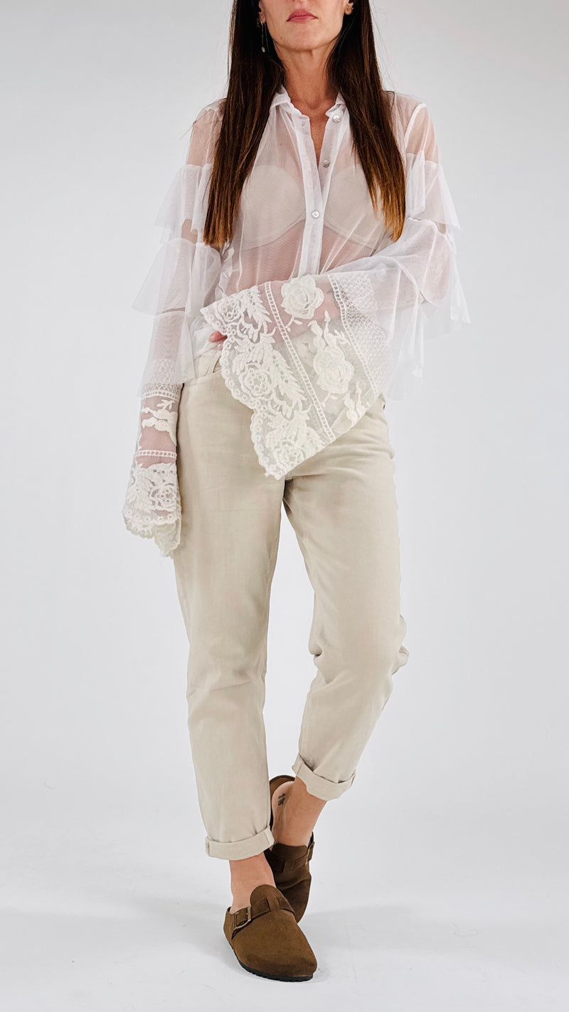 Camicia tulle manica balze H.
