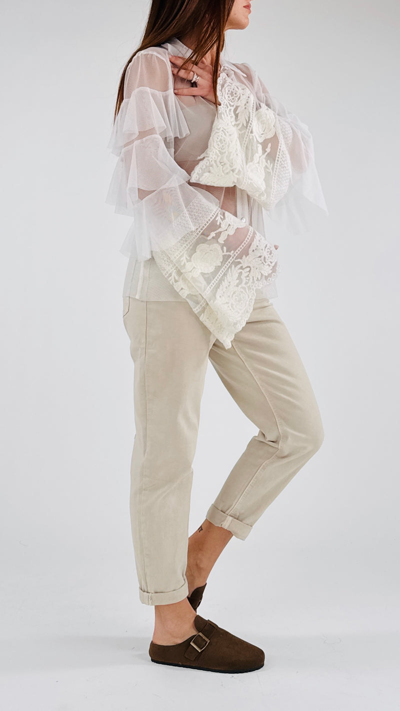 Camicia tulle manica balze H.