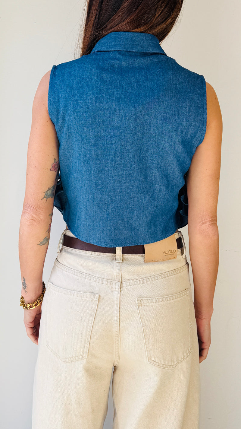 Camicia crop chambray