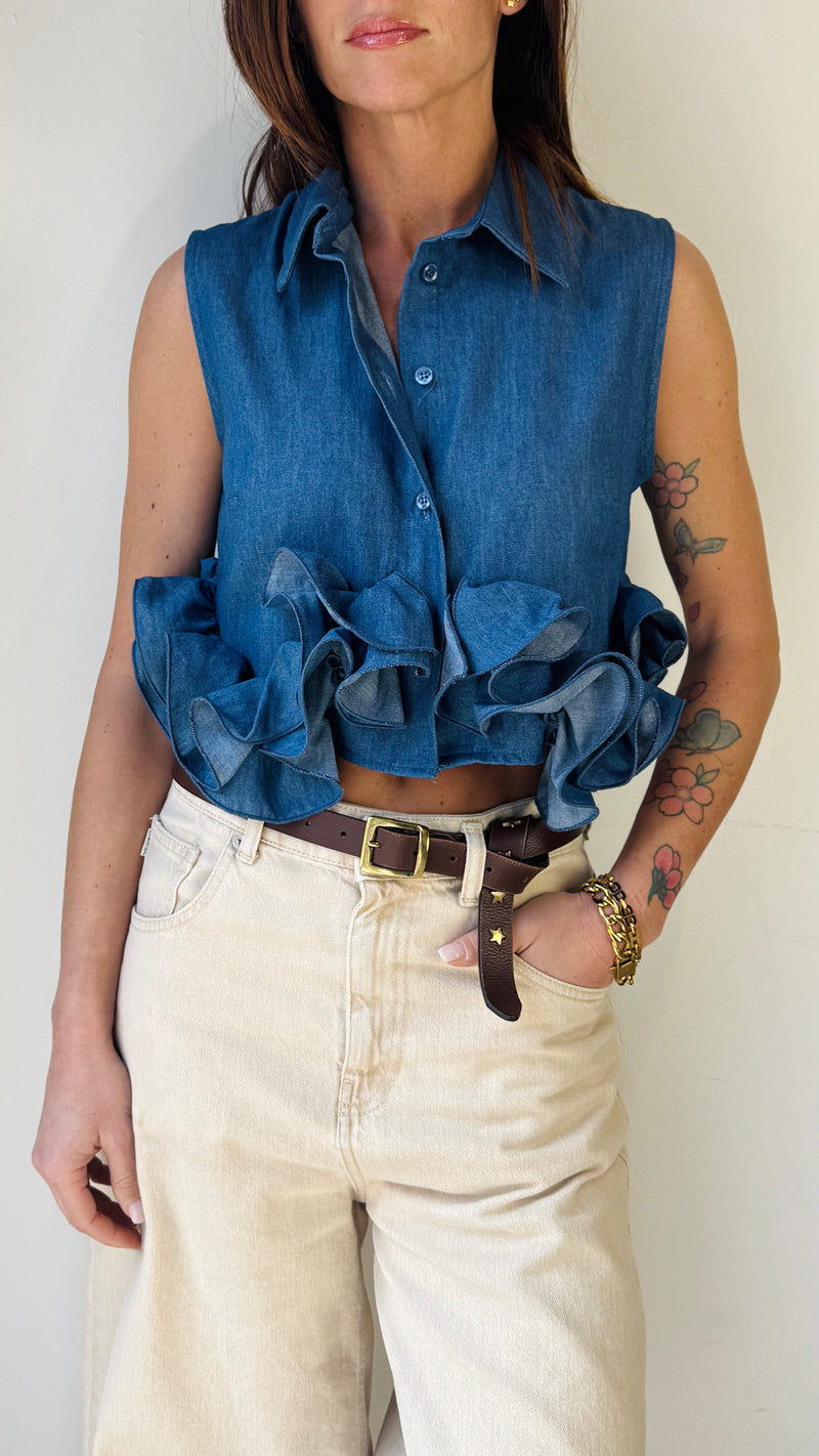 Camicia crop chambray