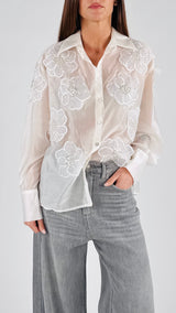 Camicia organza fiori paillettes H.