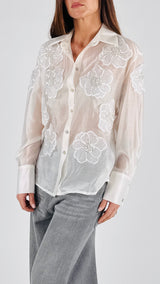 Camicia organza fiori paillettes H.
