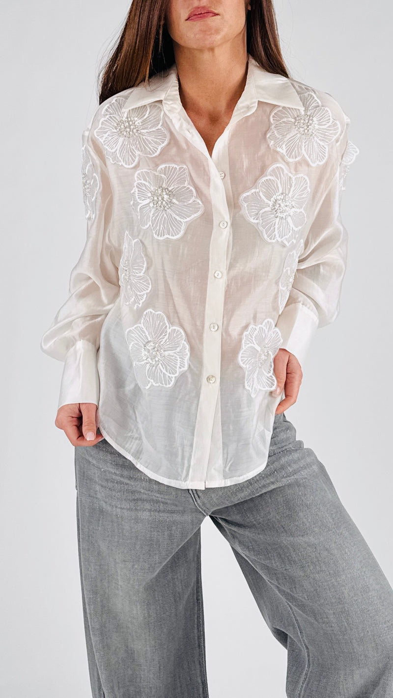 Camicia organza fiori paillettes H.