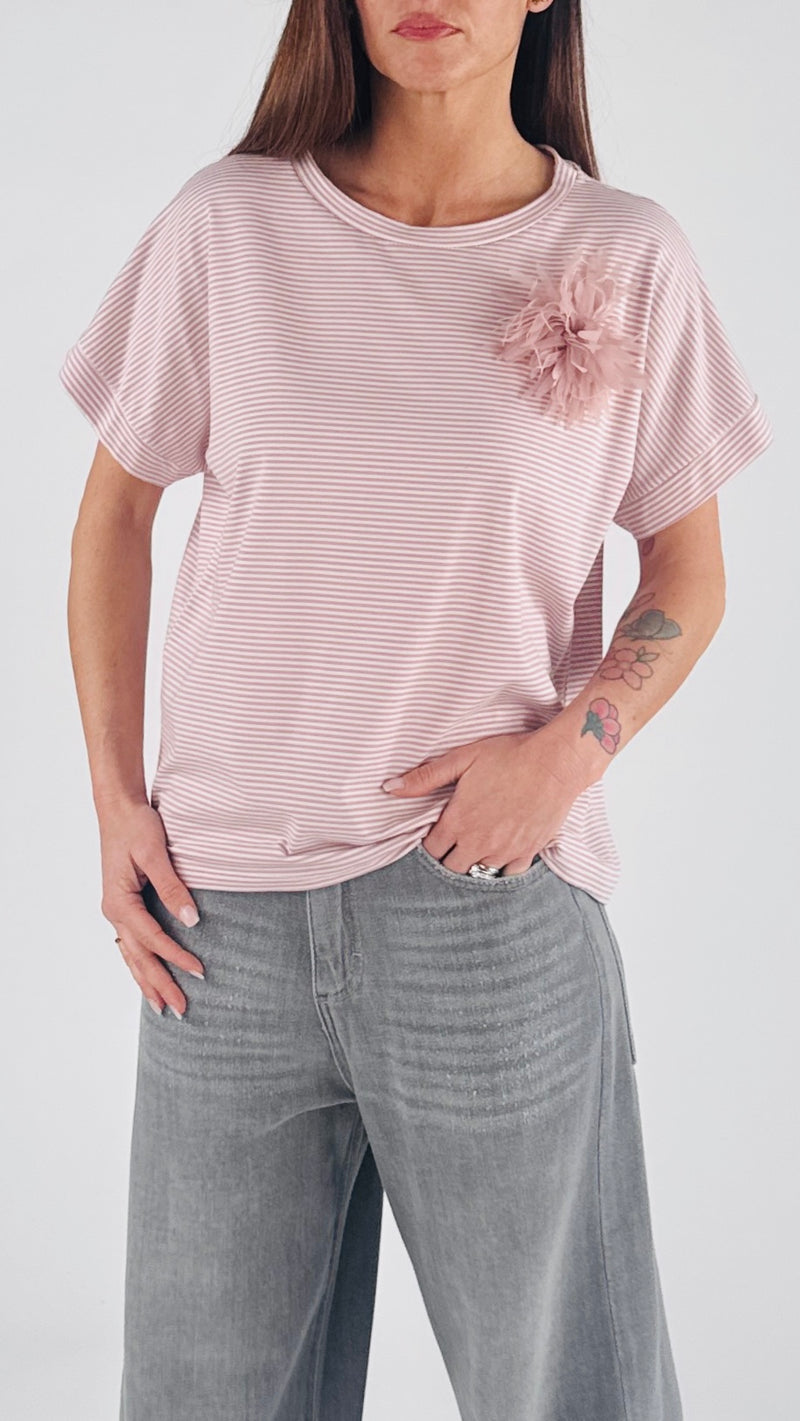 T-shirt aletta righe+spilla