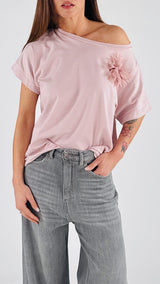 T-shirt aletta righe+spilla