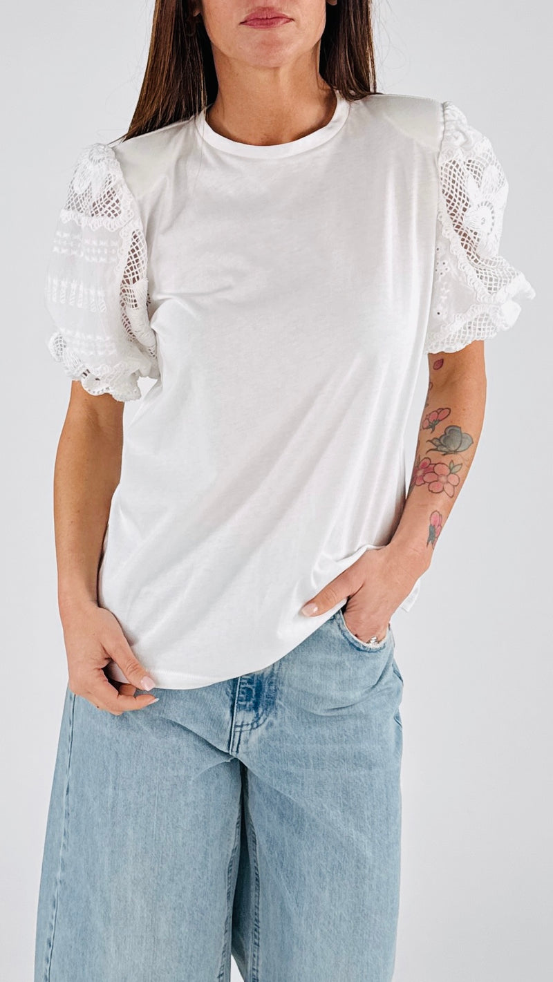 T-shirt manica palloncino intarsi T.