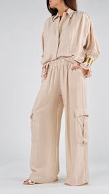 Pantalone cargo lino viscosa H.
