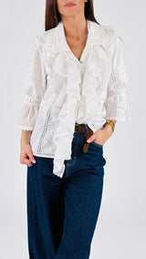 Camicia collo passamaneria+rouches T.