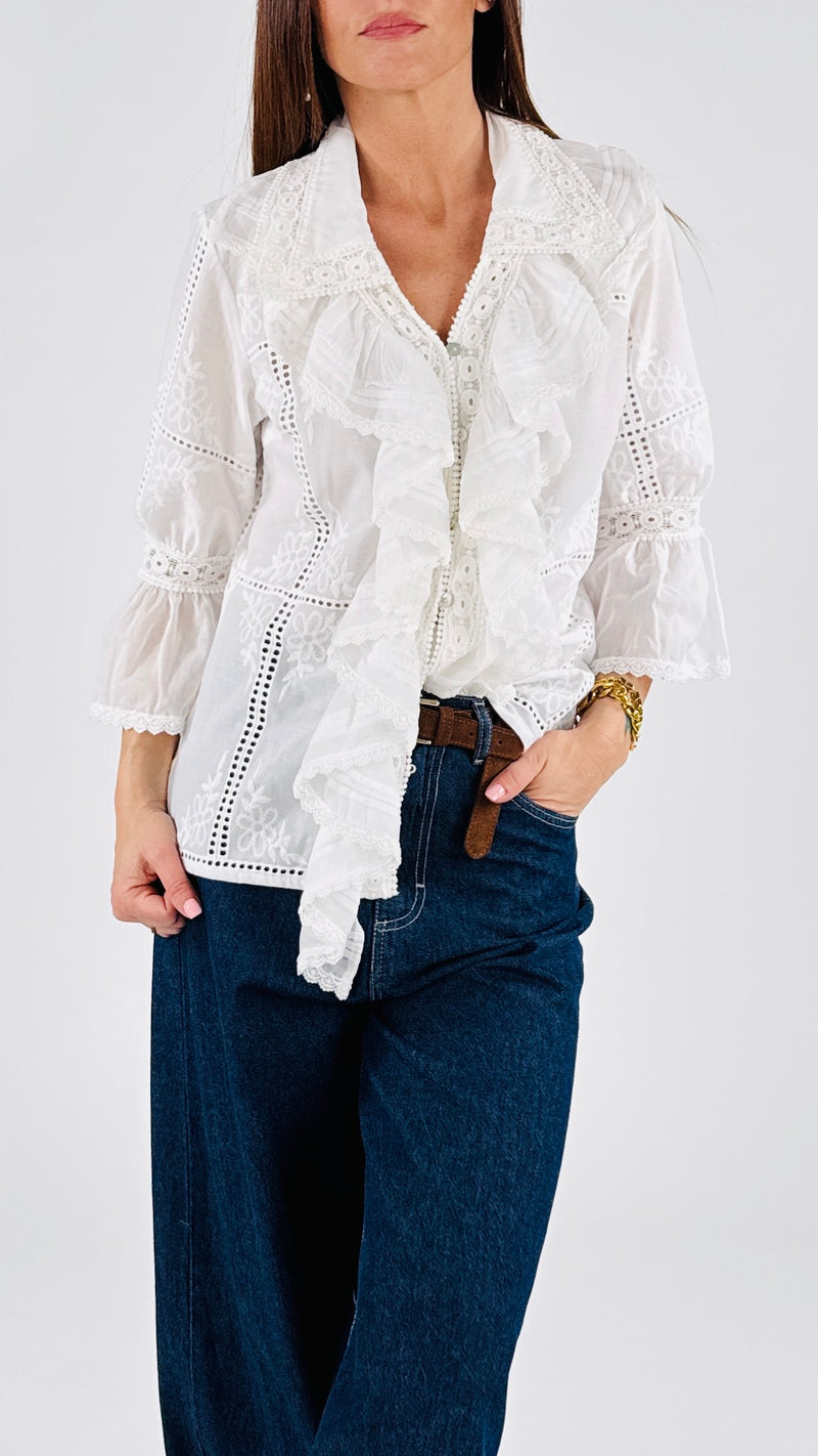 Camicia collo passamaneria+rouches T.