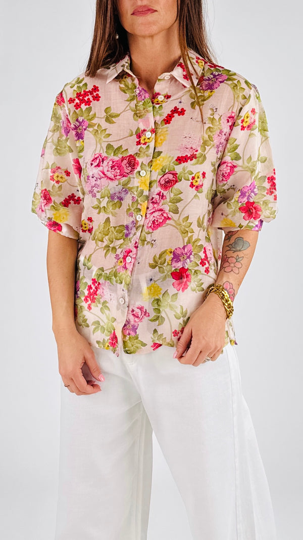 Camicia fiori m/m palloncino Vic.