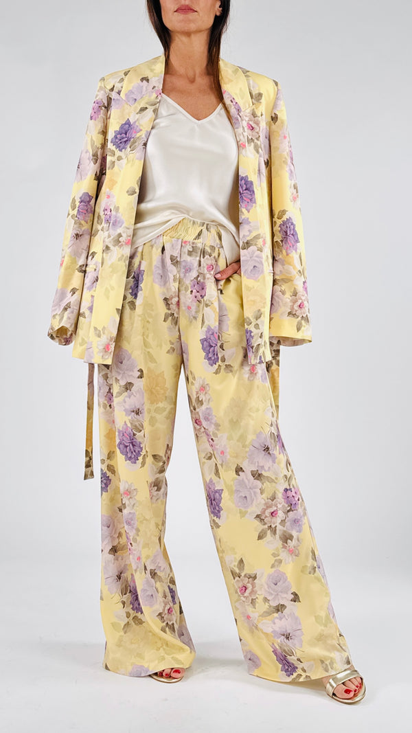 Pantalone giallo fiori glicine Vic.