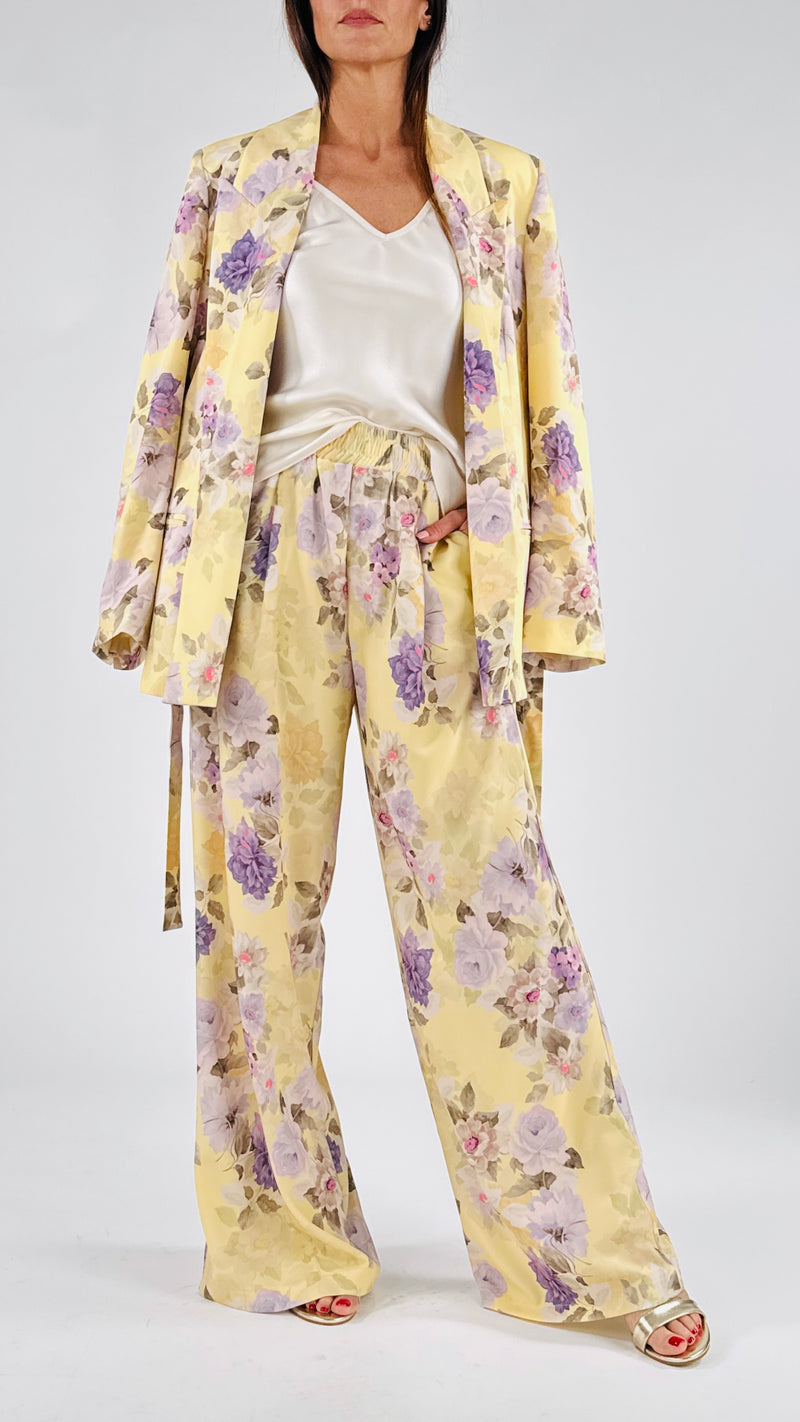 Pantalone giallo fiori glicine Vic.