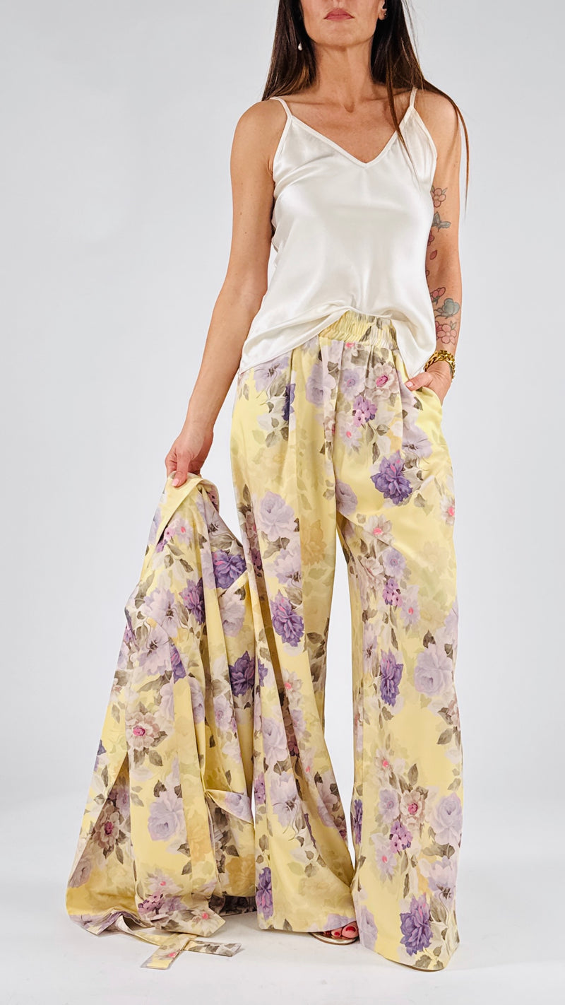 Pantalone giallo fiori glicine Vic.