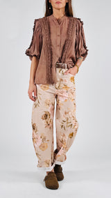 Pantalone cotone fantasia fiori Vic.