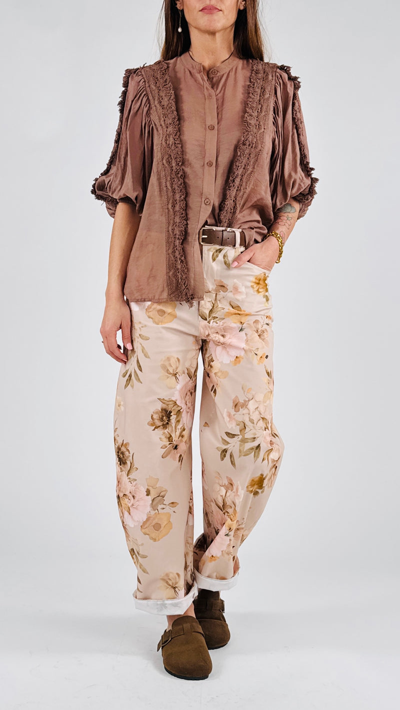 Pantalone cotone fantasia fiori Vic.