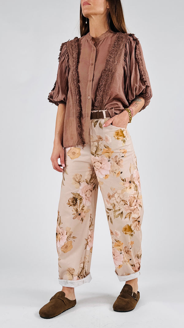 Pantalone cotone fantasia fiori Vic.
