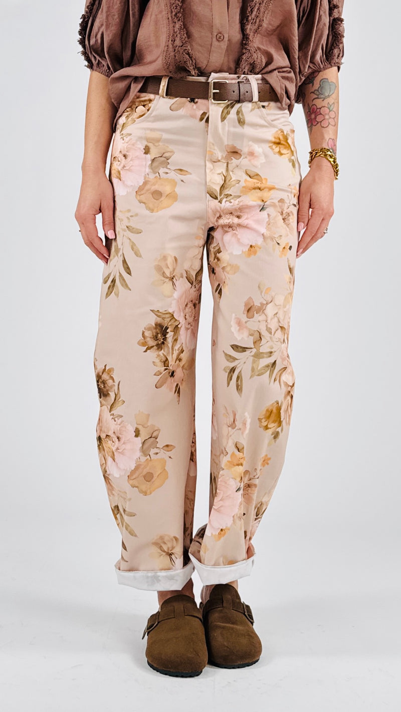 Pantalone cotone fantasia fiori Vic.