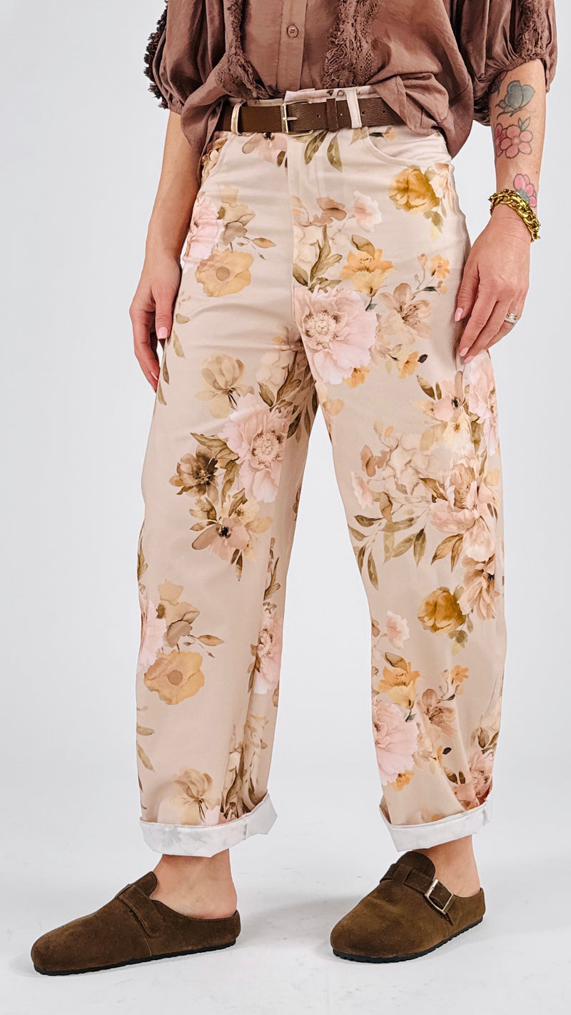 Pantalone cotone fantasia fiori Vic.