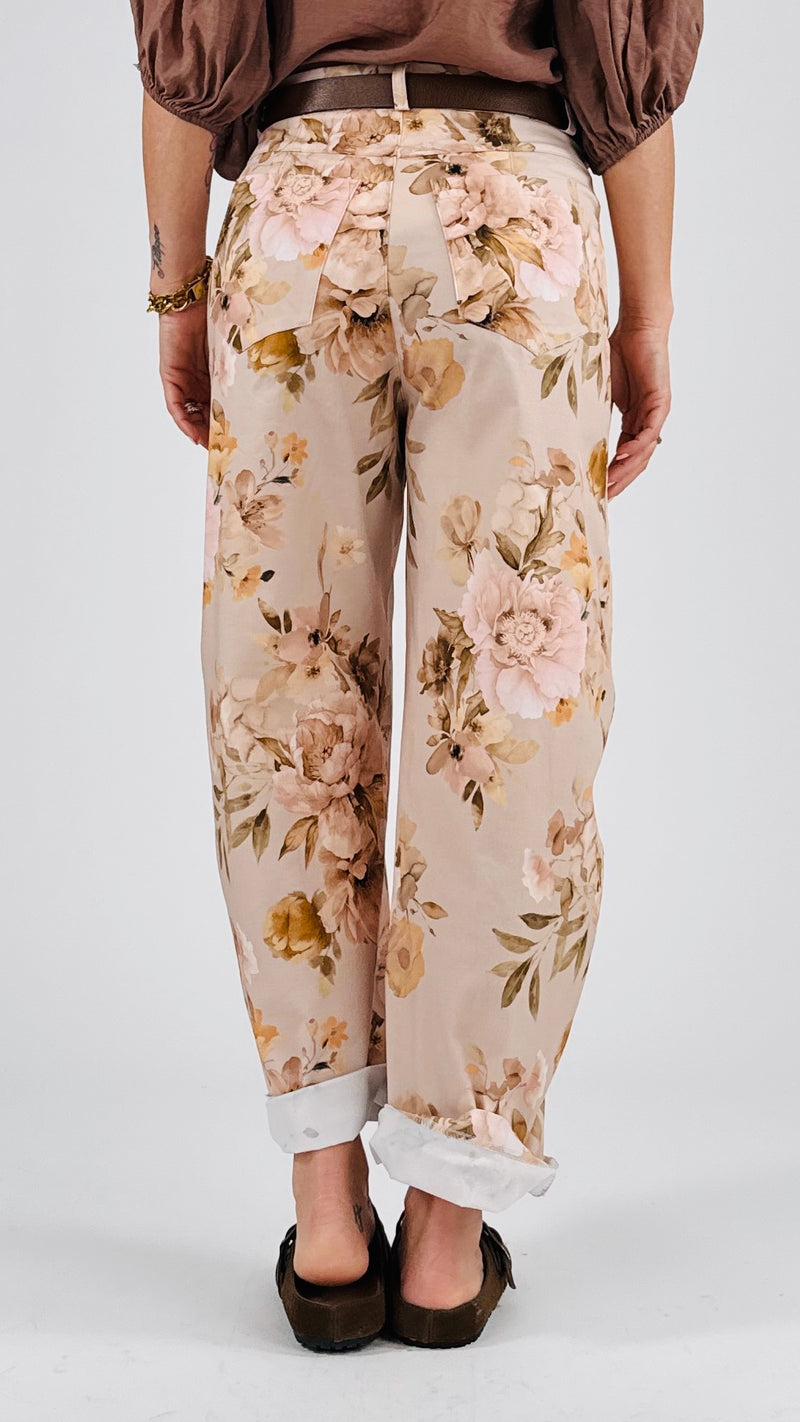 Pantalone cotone fantasia fiori Vic.
