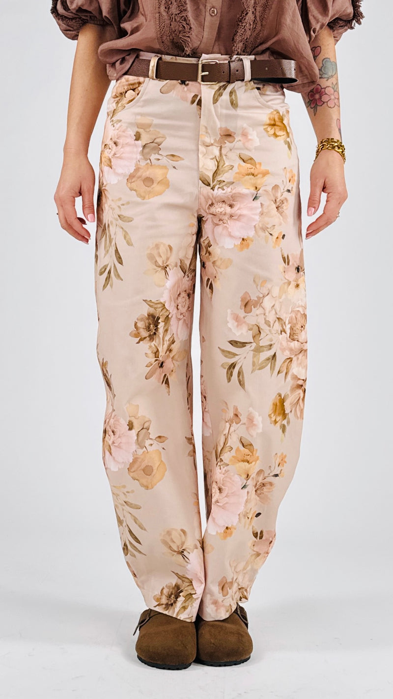 Pantalone cotone fantasia fiori Vic.