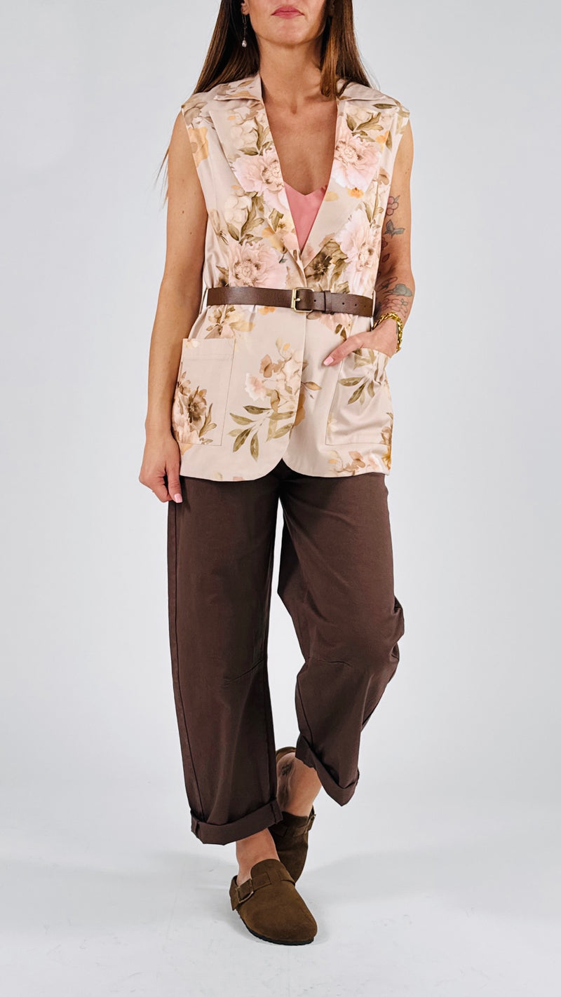 Gilet cotone fantasia fiori Vic.