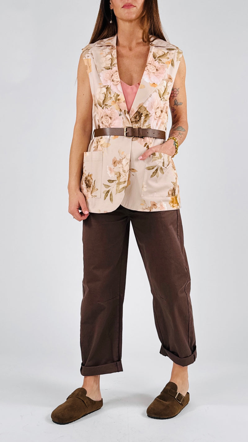 Gilet cotone fantasia fiori Vic.