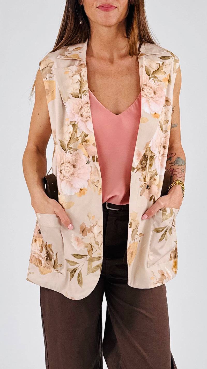 Gilet cotone fantasia fiori Vic.