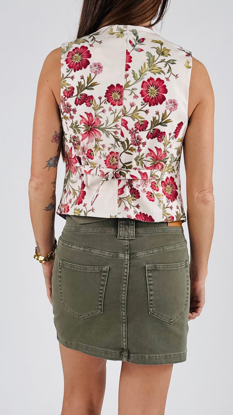 Gilet fiori rossi nastri Vic.