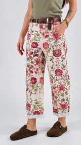 Pantalone carota fiori rossi Vic.