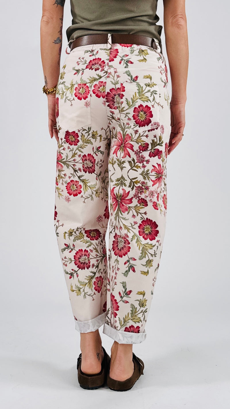 Pantalone carota fiori rossi Vic.