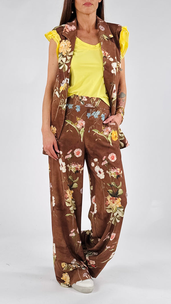 Pantalone cadí fiori cioccolato Vic.