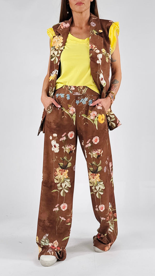 Pantalone cadí fiori cioccolato Vic.
