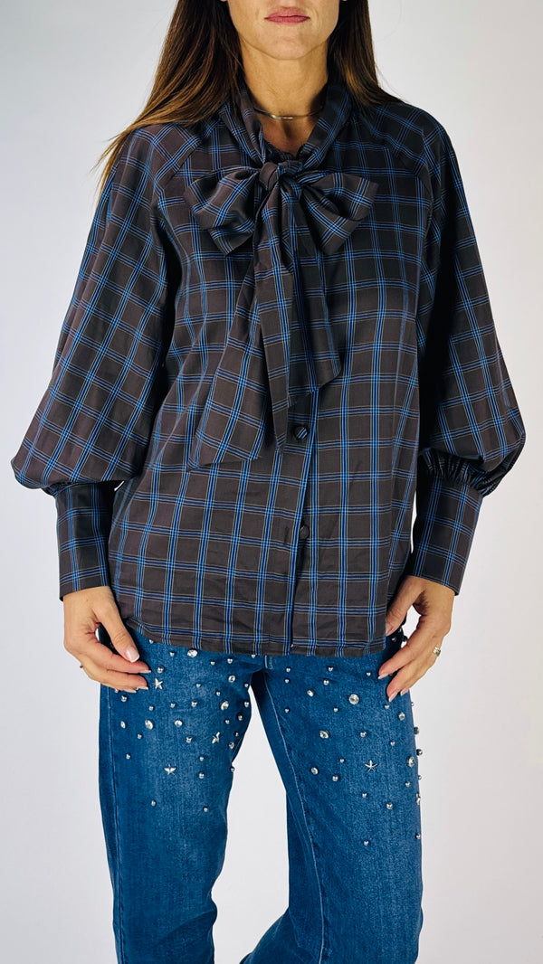 Camicia tela quadro azzurro