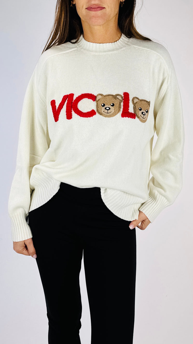 Pull scritta orsetto Vic.