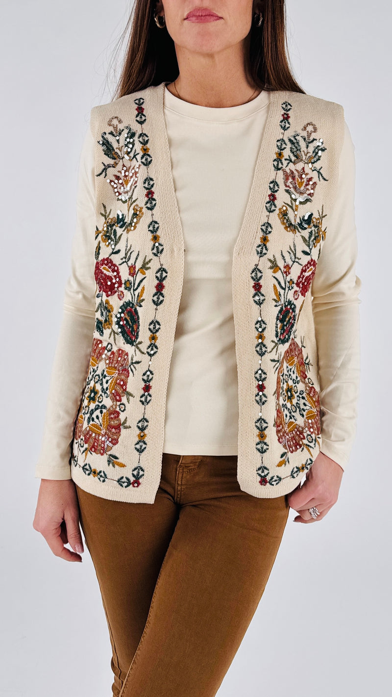 Gilet fiori ricamati