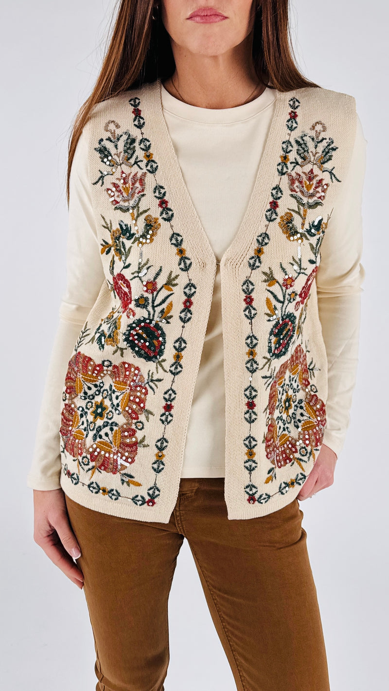 Gilet fiori ricamati