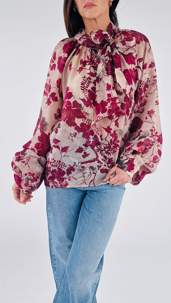 Camicia baloon fiori e farfalle