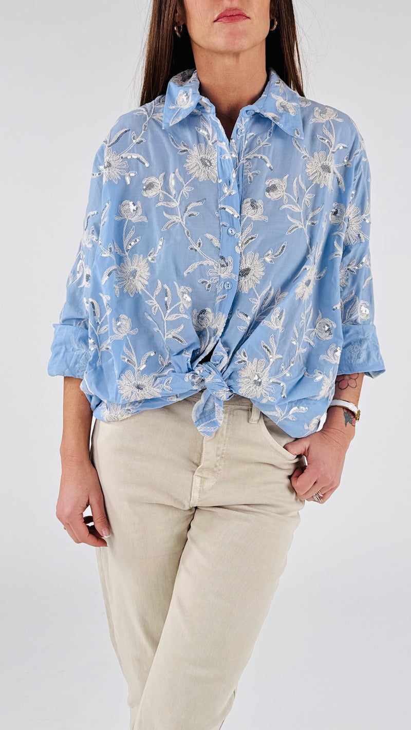 Camicia smerlo ricami+paillettes T.