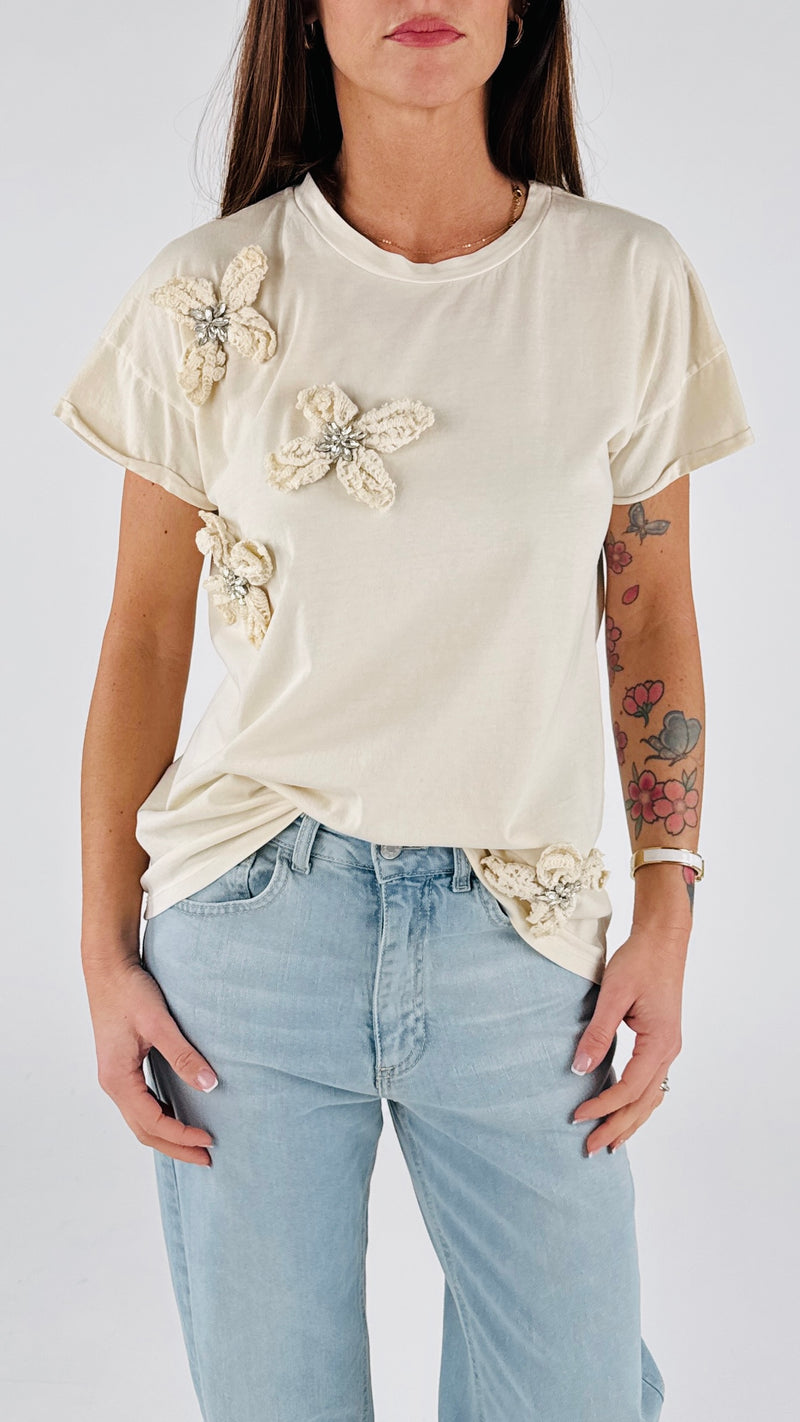 T-shirt fiori uncinetto T.