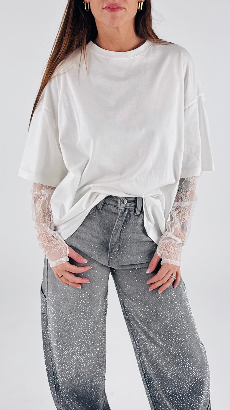 T-shirt over manica pizzo T.