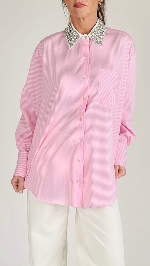 Camicia riga collo cabochon T.