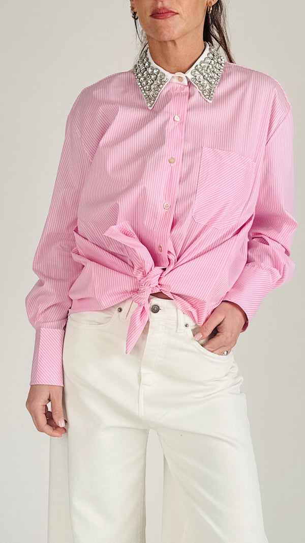 Camicia riga collo cabochon T.