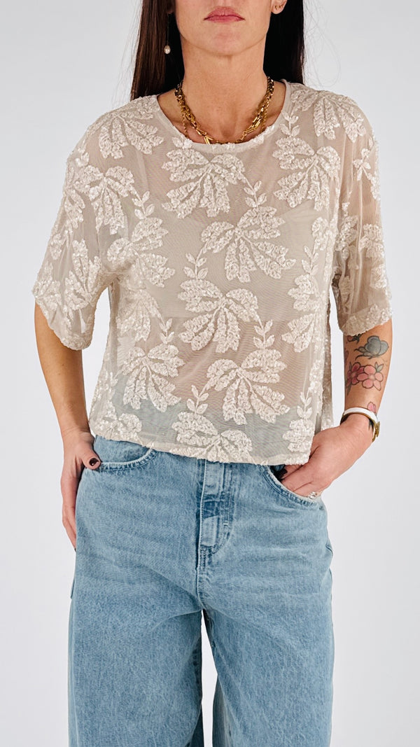 Maglia tulle ricami paillettes H.