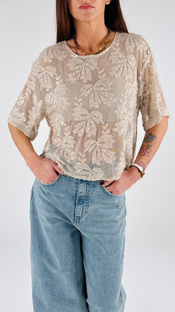 Maglia tulle ricami paillettes H.