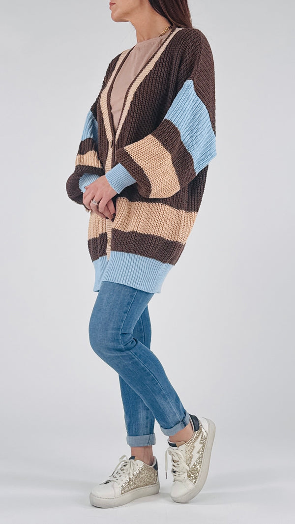 Cardigan lungo over righe H