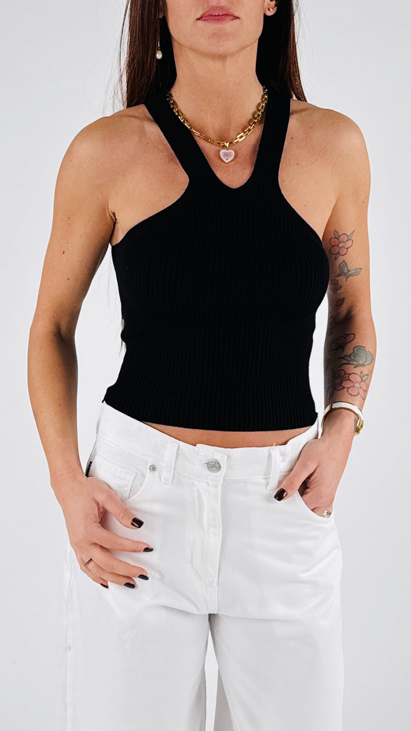 Crop top costina bretelle T.