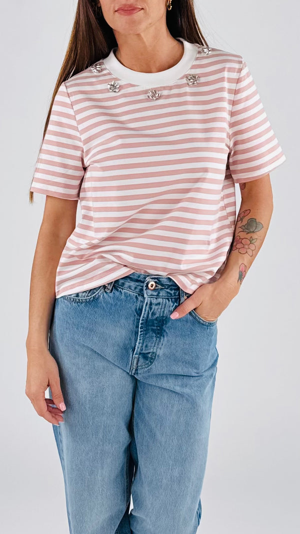 T-shirt righe cabochon You