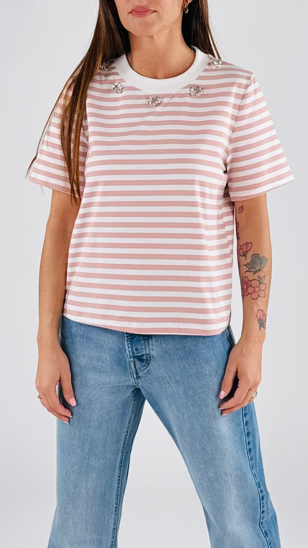 T-shirt righe cabochon You