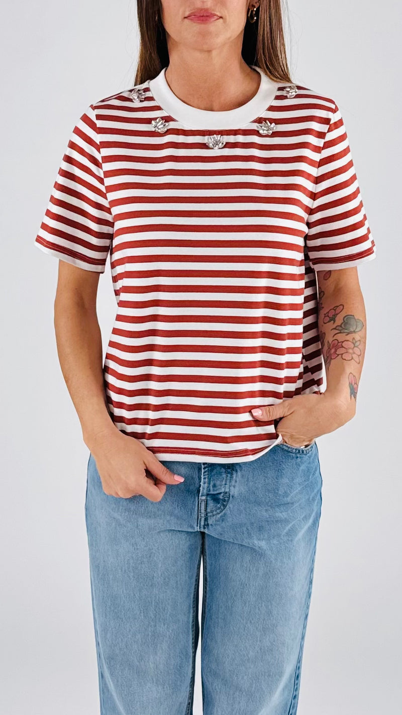 T-shirt righe cabochon You